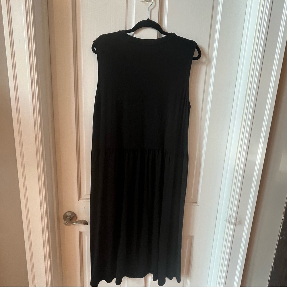 Eileen Fisher Black Sleeveless Drop Waist Midi Dress Size L